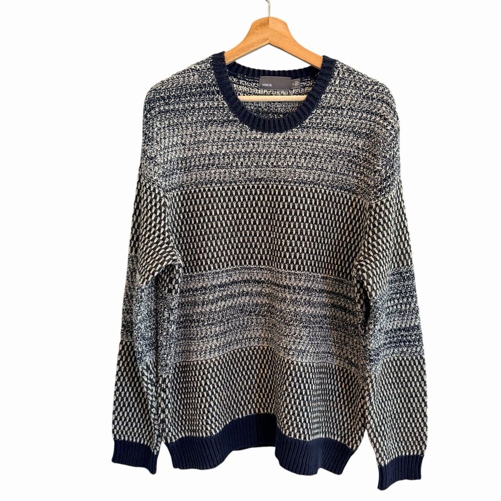 Vince Mens Birdseye Cotton Crewneck Sweater Size XL Quiet Luxury Minimalist Navy